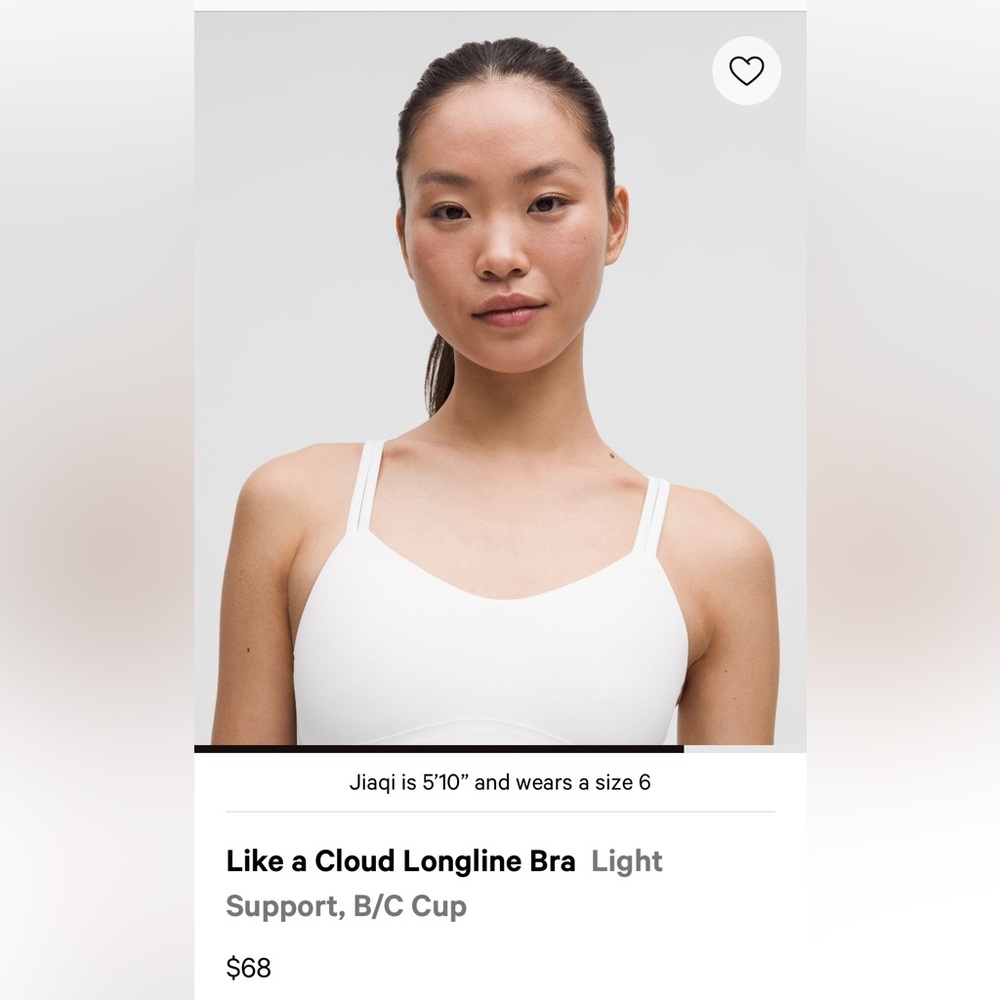 Lululemon Like a cloud longline Bra B/C white sz 8 - Picture 2 of 9